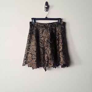 NWT M Whimsy Goth Fairy Metallic Witch Lace Embroider Crochet Black Gold Skirt
